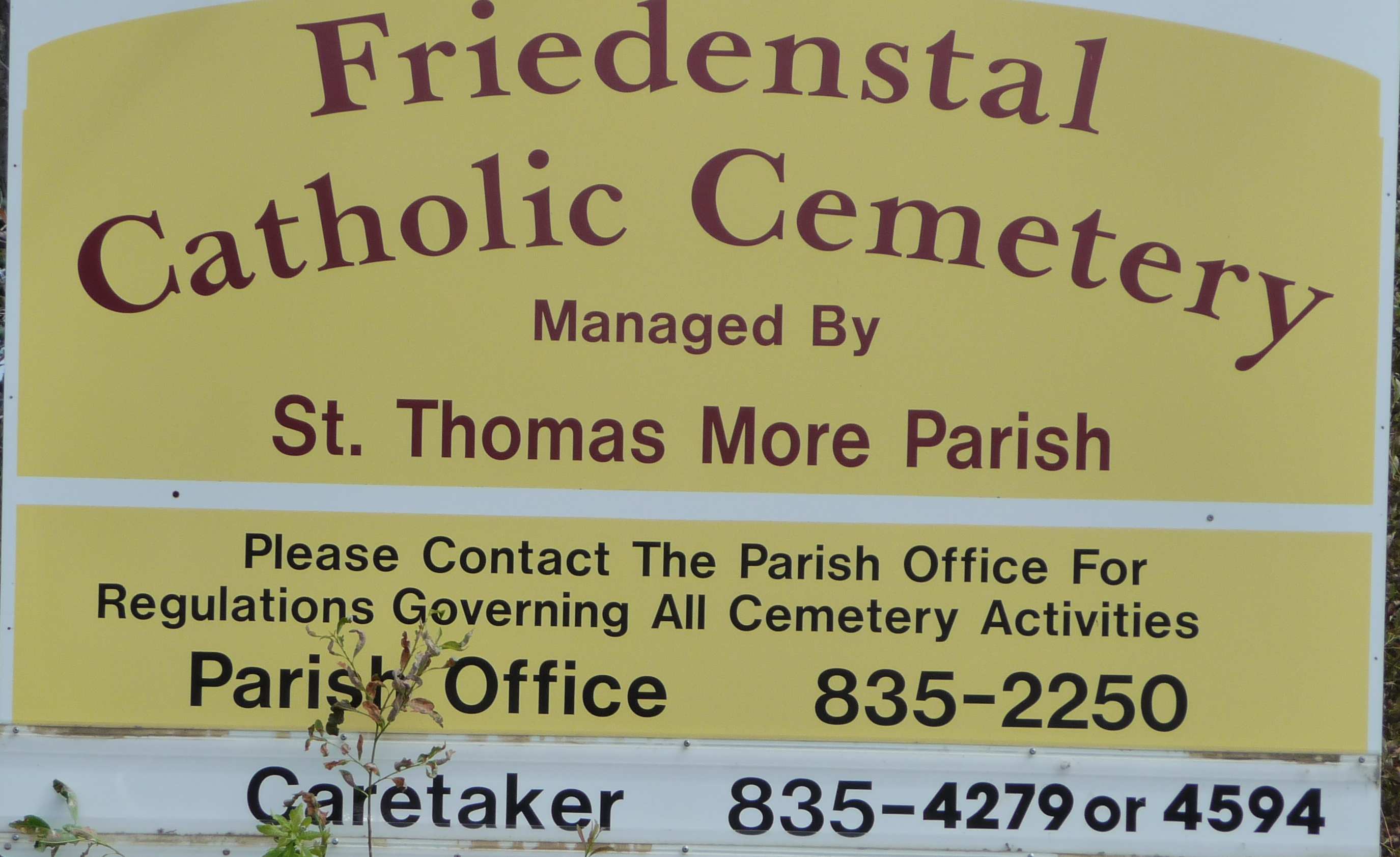 Friedenstal Catholic Cemetary Contact Information